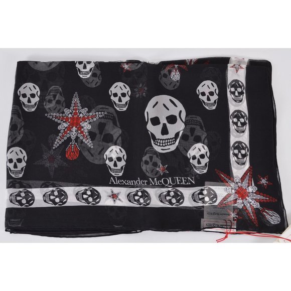 Alexander McQueen Silk Chiffon STAR SKULL Scarf - Picture 2 of 9